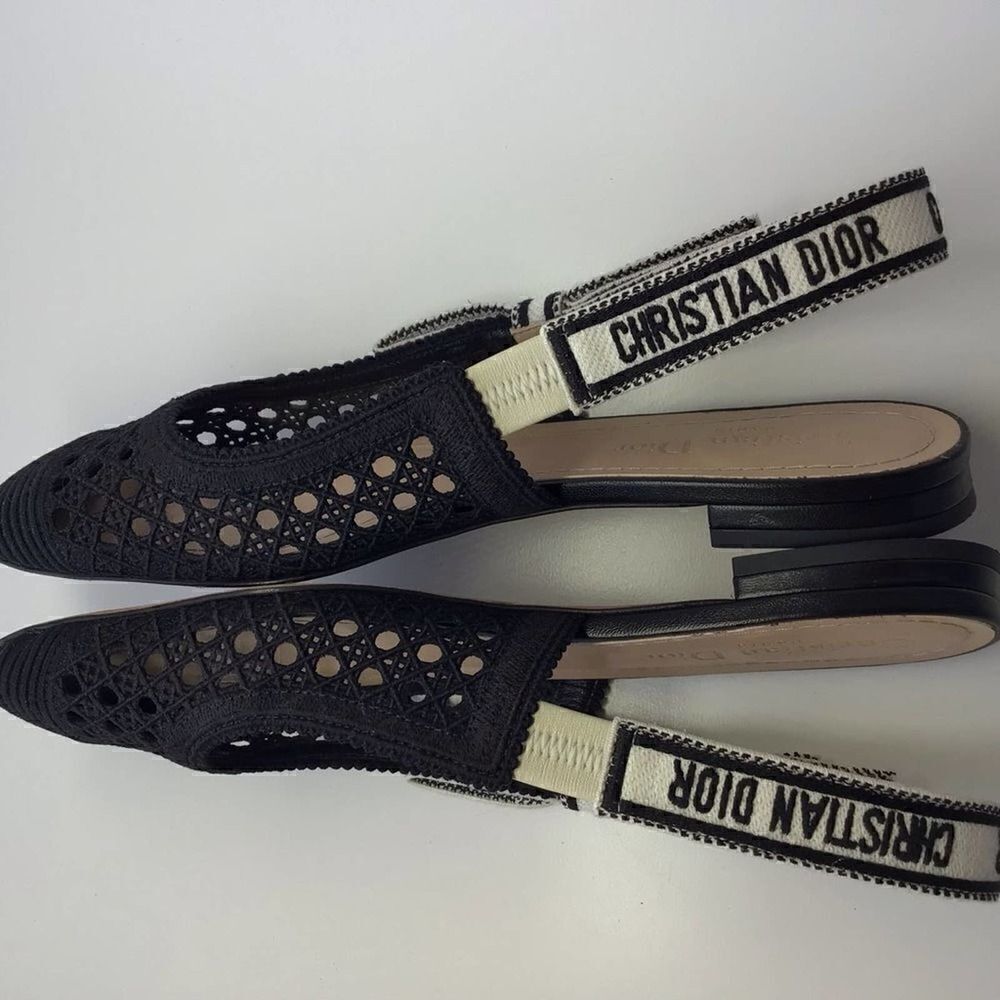 Dior Moi Black Cotton Lambskin Mesh Cannage Slingback Ballet‎ Flats EU 35.5 - Picture 13 of 17